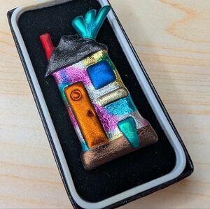 Handcrafted Colorful House Brooch Pin | Artisan Wearable Art